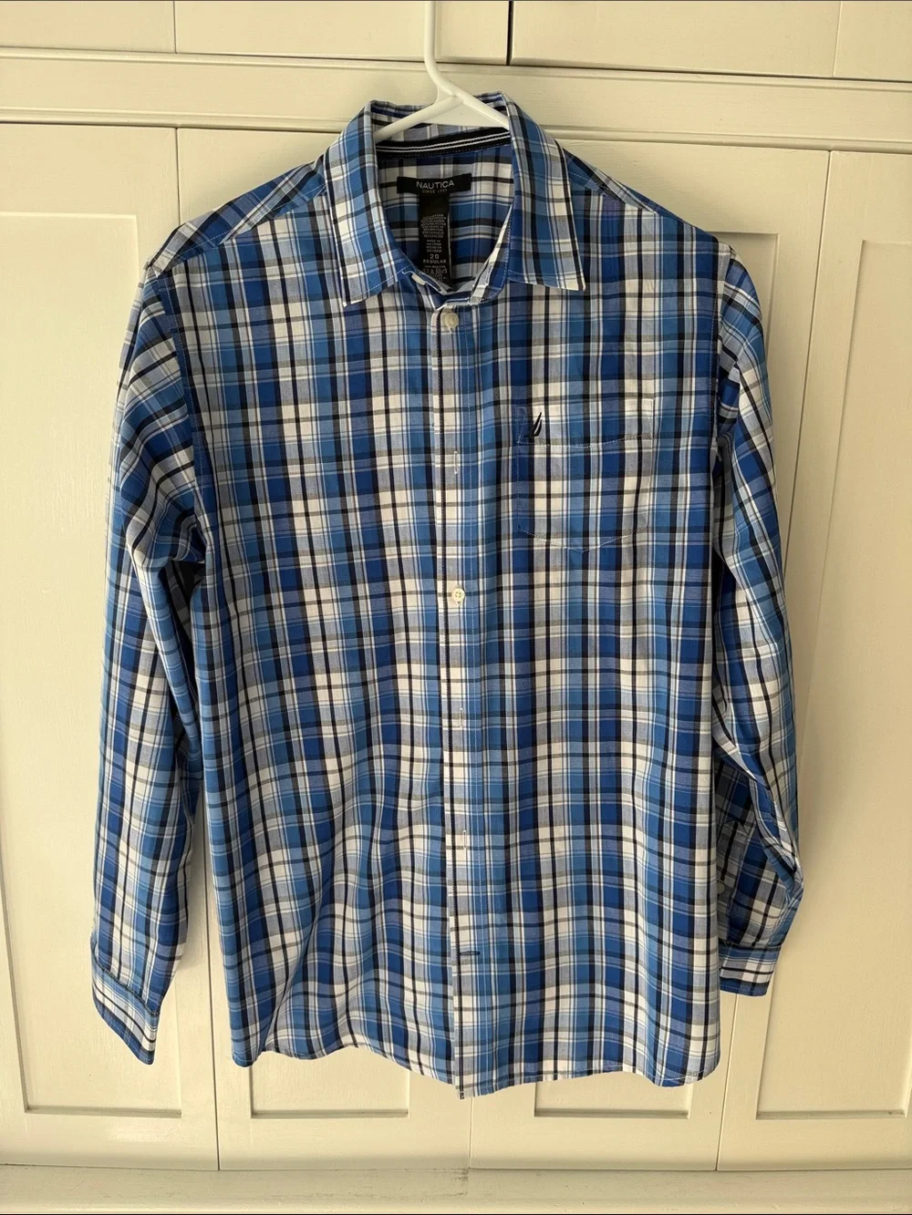 Nautica Boys Blue Plaid Button-Down Shirt Size 20